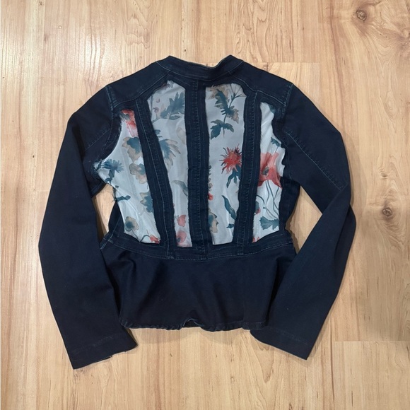 Floral Mesh Back Denim Jacket and vest Upcycled size s - Picture 1 of 5